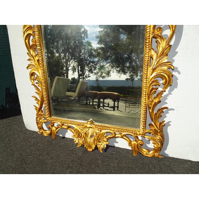 1930s Large 58" Tall Antique French Louis Baroque Giltwood Scrolled Wall Mantle Mirror For Sale - Image 5 of 8