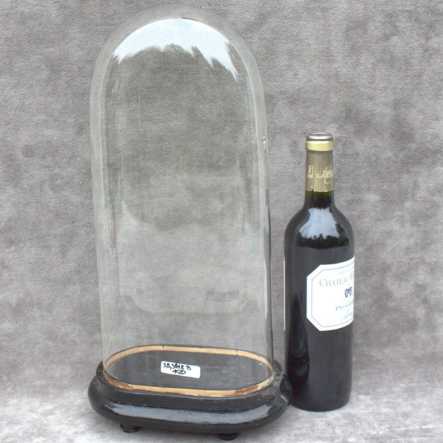 ** US tariffs and shipping included in the price ** Antique oval handmade blown glass dome with his original fitting black...