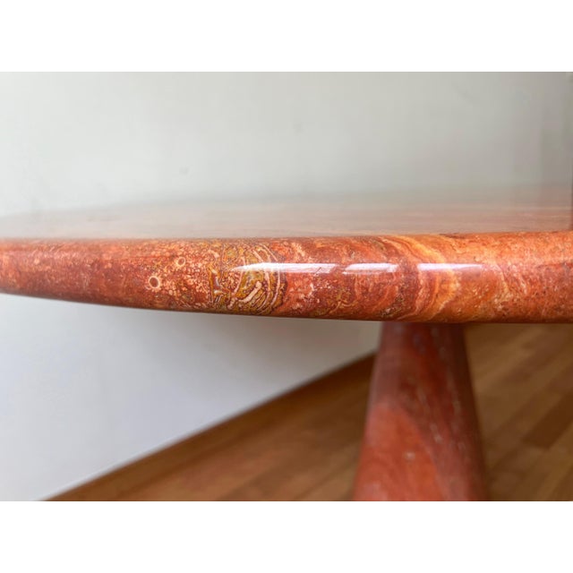 Red Postmodern Angelo Mangiarotti Travertine Salmon Dining Table w/ Pedestal Base For Sale - Image 8 of 15