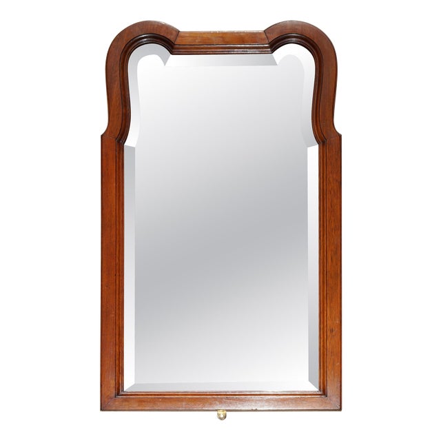 Antique English Queen Anne Style Wall-Mounted Mirror with Bevelled Mahogany Frame For Sale