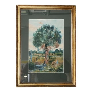 Late 20th Century Tropical Florida Highwayman Style Landscape Pastel Drawing, Framed For Sale