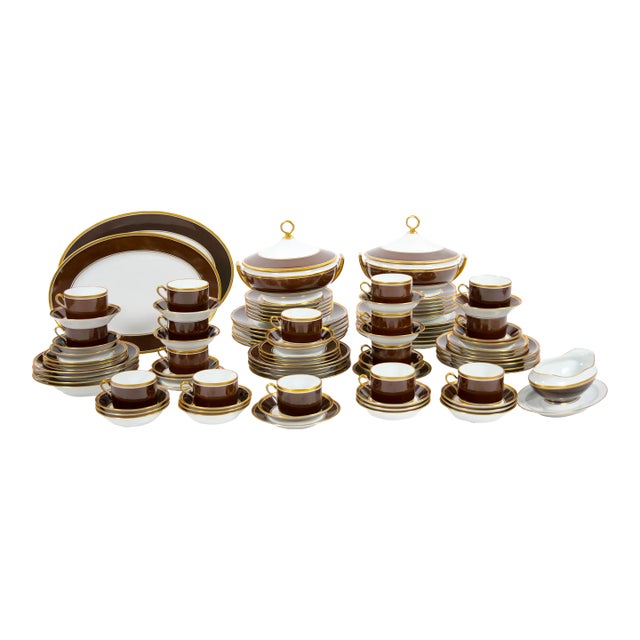 Richard Ginori Brown & Gold Trimmed Extensive Dinnerware Service of 99 Pieces For Sale