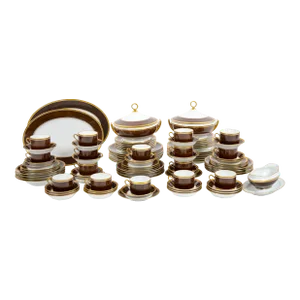 Richard Ginori Brown & Gold Trimmed Extensive Dinnerware Service of 99 Pieces