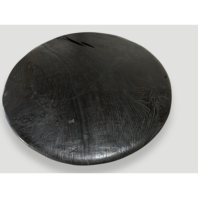 2010s Andrianna Shamaris Mid Century Couture Espresso Teak Wood Stained Table For Sale - Image 5 of 6