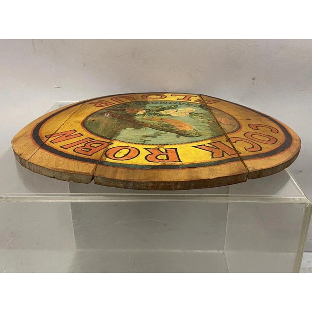 Vintage Cock Robin Flour Aw Hammond Co Round Wood Advertisement Plaque For Sale - Image 9 of 11