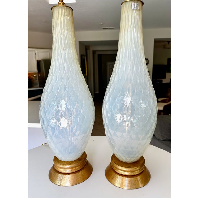 1950s 1950s Large Murano Opalescent Blue Gold Inclusions Table Lamps - a Pair For Sale - Image 5 of 18