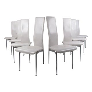 1970s Italian Modern Leather High Back Dining Chairs - 8 Pieces For Sale