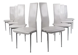 1970s Italian Modern Leather High Back Dining Chairs - 8 Pieces