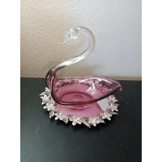 Glass Exquisite Pilgrim Cranberry Glass Swan Bowl For Sale - Image 7 of 8