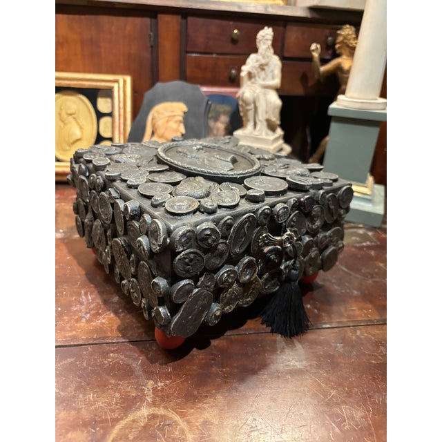 Wood Decorated Neoclassical Style Cameo and Intaglio Custom Box With Tassel For Sale - Image 7 of 8