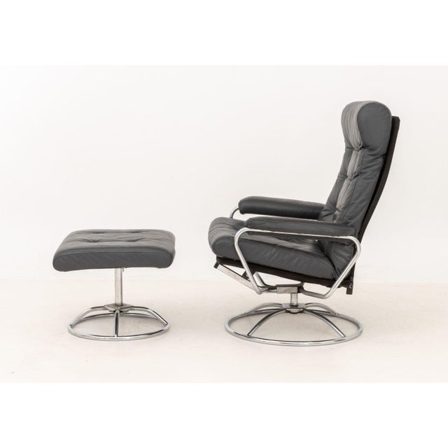 Gray Ekornes Gray Leather Lounge Chair and Ottoman For Sale - Image 8 of 13