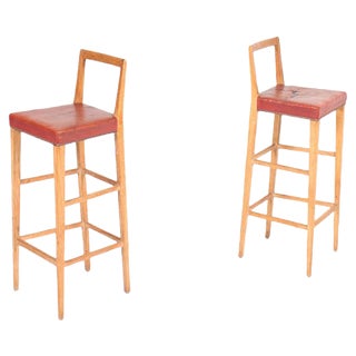 Set of Mid-Century Danish Oak Bar Stools, 1950s For Sale