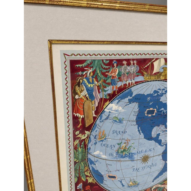 1950s Lucien Boucher Air France Double-Hemisphere Planisphere Lithograph, France For Sale - Image 5 of 13