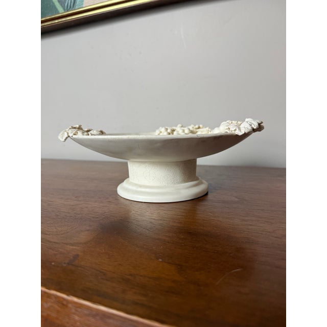 Vintage Italian Dessert or Fruit Pedestal Stand Cream Ceramic Pottery For Sale In Houston - Image 6 of 9