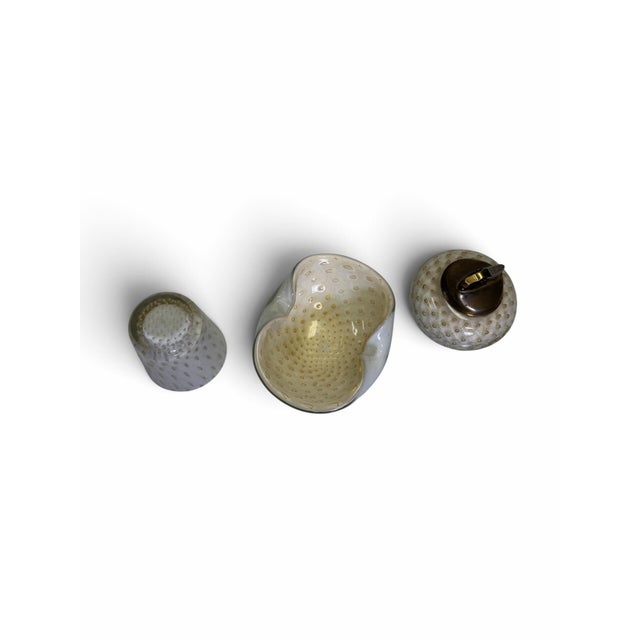 Mid 20th Century Murano Bullicante White & Gold Fleck Glass Smoking Set - 3 Pieces For Sale In West Palm - Image 6 of 8