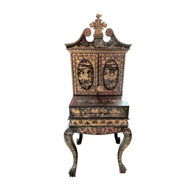 Antique English Chinoiserie Ladies Writing Desk, Tea Bar , Vanity , Journaling Altar, Entry Hall Table For Sale In New York - Image 6 of 6