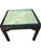 Pair of black lacquered vintage Asian garden themed solid wood side tables. The tiles are painted with an Asian Garden...