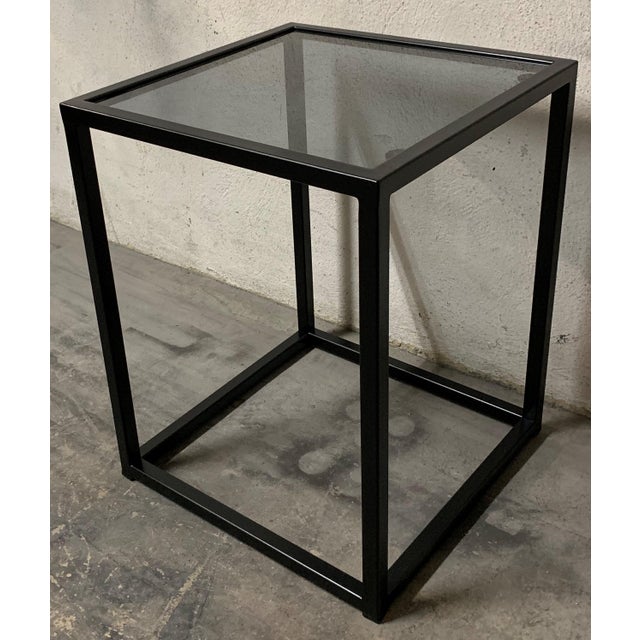 New Modern Square Black Table With Fumee Glass Top, Indoor or Outdoor For Sale - Image 4 of 7