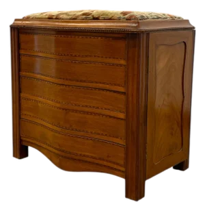 Vintage Mid-Century Modern Possible Sewing or Jewelry Cabinet With Upholstered Seat and Side Storage