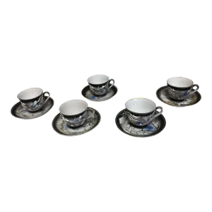 Late 20th Century Moriage Dragonware Raised Dragon Demitasse Cup and Saucer Set- 10 Pieces