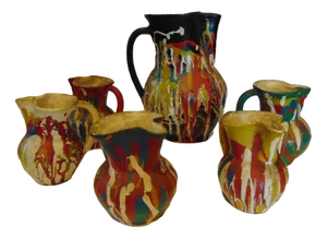 Art Deco Jug with Cups in the style of Hutsul, Set of 6