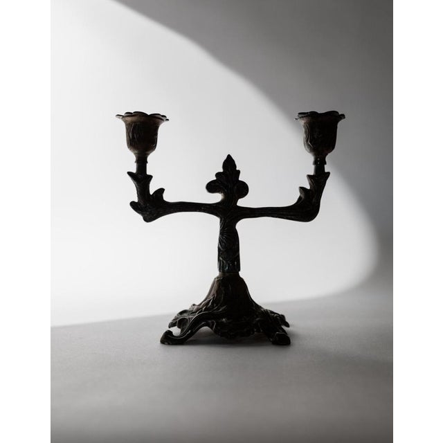 Brown Vintage Art Deco Bronze Candleholder with Ornate Details, 1910s For Sale - Image 8 of 11