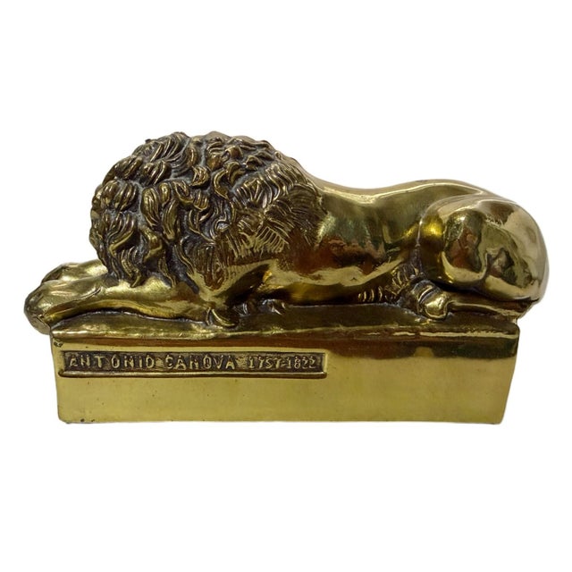 Grand Tour Mid 20th Century Solid Cast Brass Antonio Canova Lion Bookends - A Pair For Sale - Image 3 of 8