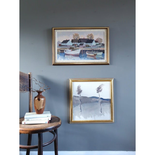 Mid-Century Modern Mid-Century Modern 'The Quiet Whisper of Trees' Swedish Minimalist Abstract Landscape Oil Painting, Framed For Sale - Image 3 of 10