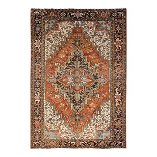1960s Orange Semi Antique Vintage Oriental Rug For Sale