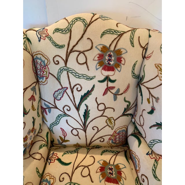 Classic Crewel Upholstered Wingback Chairs A Pair Chairish
