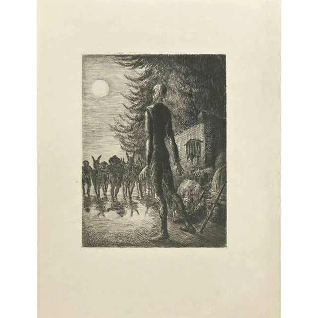 Don Quixote and full-moon is an etching and drypoint print on ivory-colored Japanese paper, realized by Wladyslaw Jahl in...