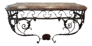 Early 19th Century French Regence Wrought Iron Console Table With Marble Top