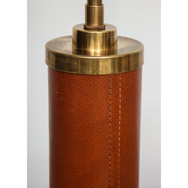 Bespoke Handstitched Leather and Brass Lamp For Sale - Image 4 of 5
