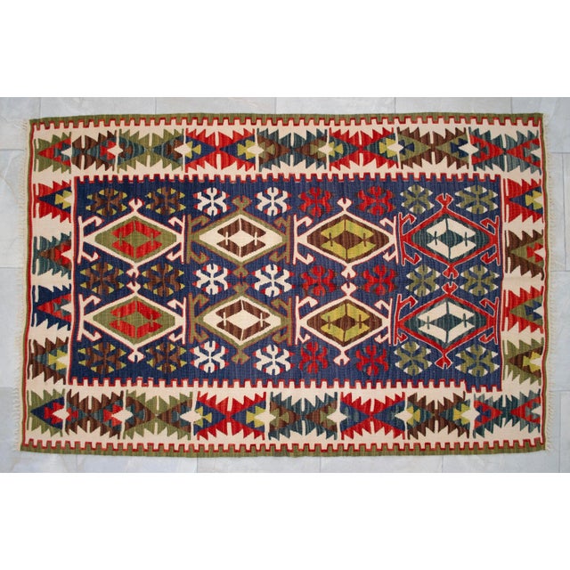 Vintage Handwoven Turkish Kilim Flat Weave Rug – Boho Farmhouse Decor – Collector’s Anatolian Piece – 3′8″ X 5′10″ For Sale - Image 12 of 14