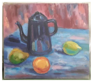 Still Life with Jug and Fruits, 1980s, Oil on Canvas