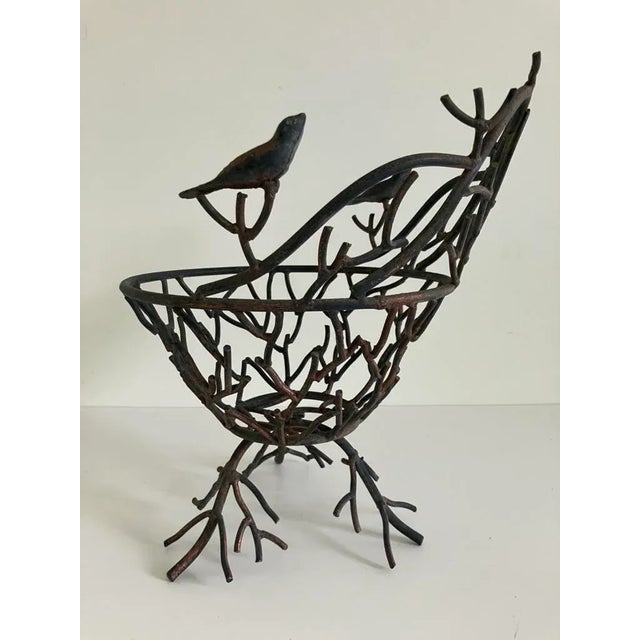 Rustic European Vintage Wrought Iron Bird & Branch Basket For Sale - Image 3 of 8