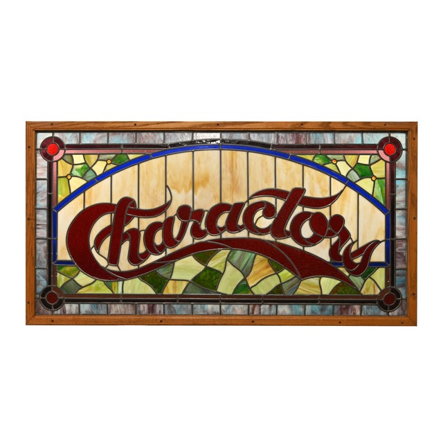 Vintage Leaded Stained Art Glass “Charactors” Sign | Chairish