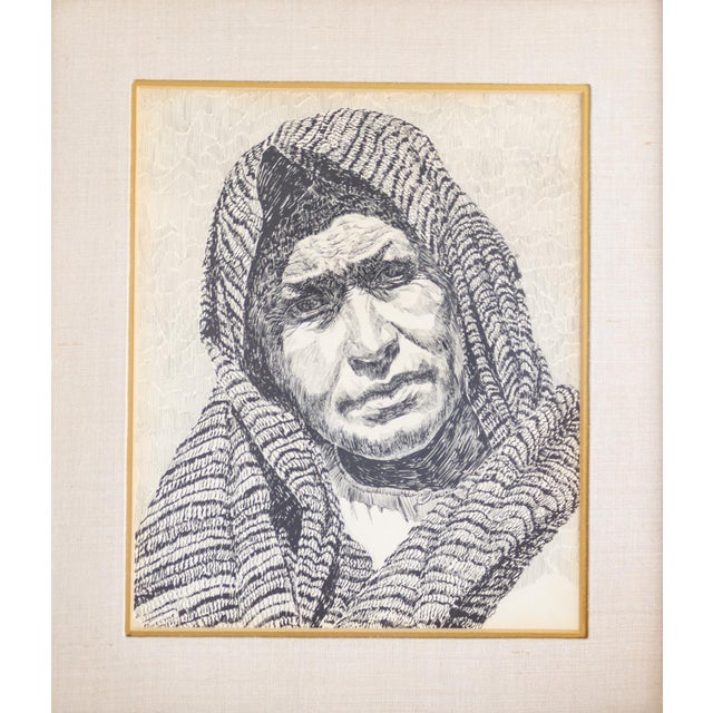Early 20th Century Pen and Ink Portrait by Texas Artist Weldon Amerine For Sale - Image 4 of 11