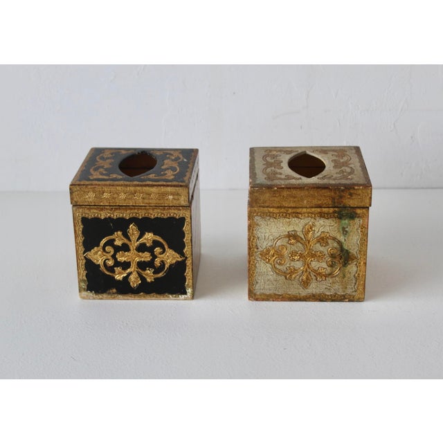 Florentine Vintage Hand-Made Italian Florentine Tissue Box Cover Gold White Black Mid-Century- A Pair For Sale - Image 4 of 11