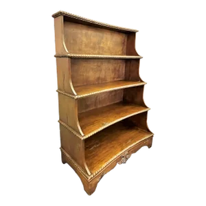 Fruitwood Graduated Bookcase With Concave Shelves and Distressed Finish