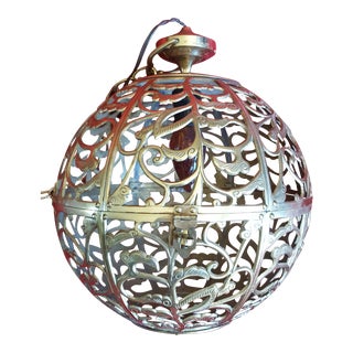 Vintage Asian Brass Pierced Globe Lantern For Sale