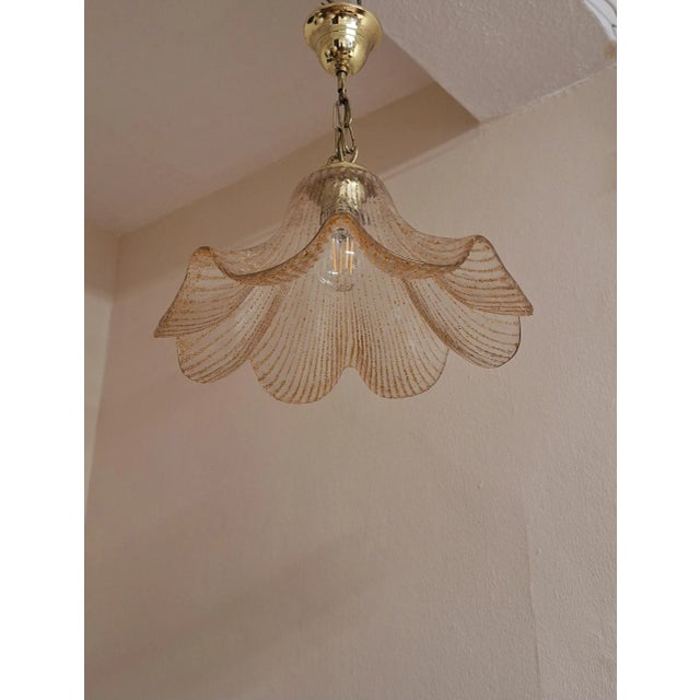 Vintage German Ceiling Lamp with Shade Made of Tinted, Lined Ice Glass on a Brass Mount from Jakobs-Leuchten, 1980s For Sale - Image 6 of 9