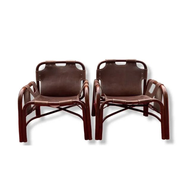 Set of Leather & Bamboo Chairs by Tito Agnoli, 1960s For Sale - Image 9 of 12