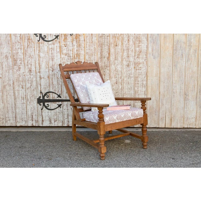 Antique Block Printed Teak Plantation Chair For Sale - Image 10 of 11
