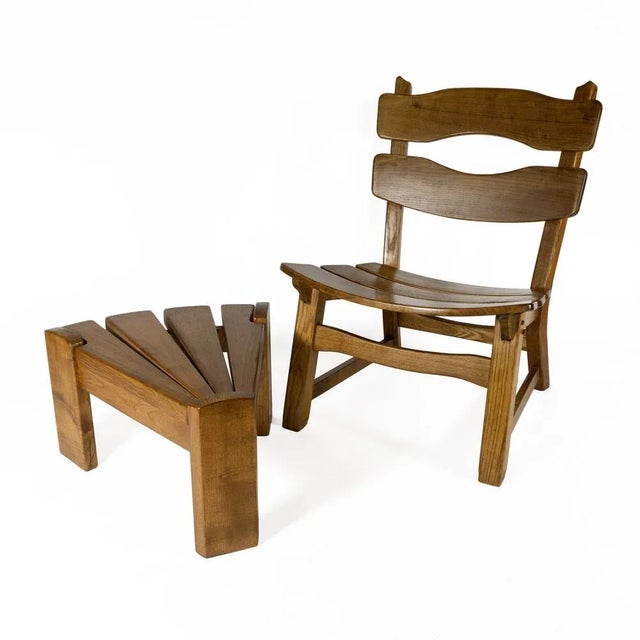 Vintage Brutalist Oak Fireplace Lounge Chairs & Side Table by Dittmann for Awa, 1960s, Set of 3 For Sale - Image 13 of 17