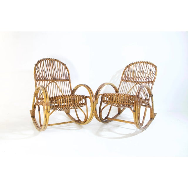 Franco Albini Mid-Century Bamboo Rocking Chairs in the style of Franco Albini, Italy, Set of 2 For Sale - Image 4 of 9