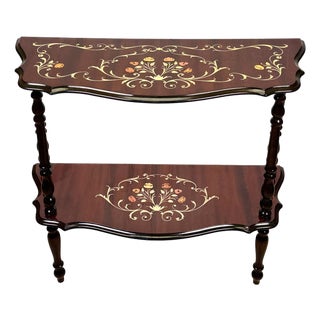 Vintage Italian Rococo Marquetry Fruitwood Console Hall Table For Sale