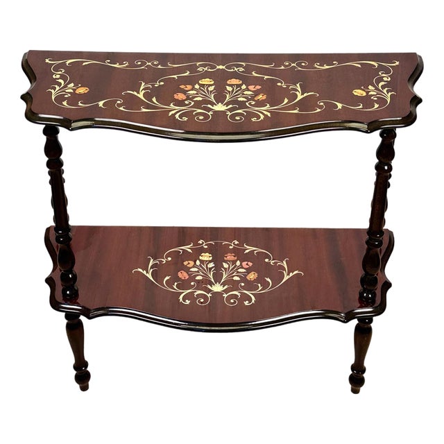 Vintage Italian Rococo Marquetry Fruitwood Console Hall Table For Sale