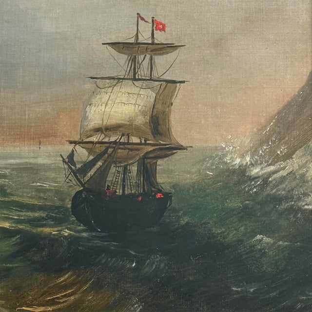 Traditional Antique 19th Century Continental Seascape With Clipper Ship, Framed (Oil on Board) For Sale - Image 3 of 8