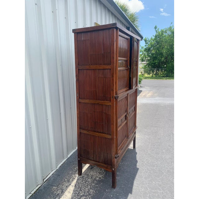 Late 19th Century Antique Chinese Qing Dynasty Split Bamboo 4-Doors Cabinet For Sale - Image 4 of 10